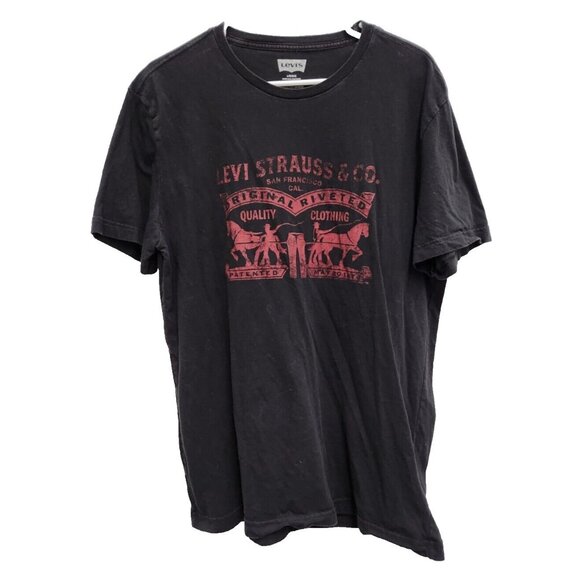 Levis Mens T-Shirt Large Black Red Graphic Print Crew Neck Short Sleeve Tee - Picture 1 of 7